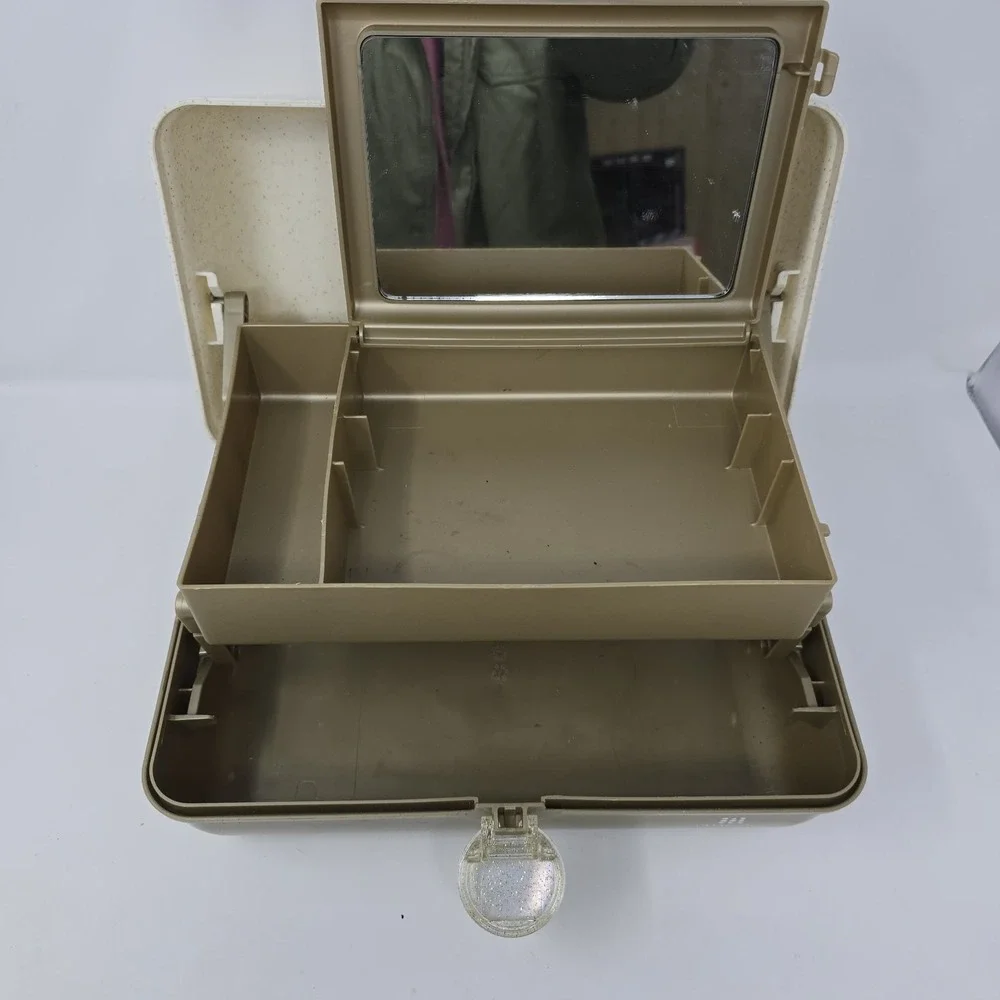 Large Caboodles Ulta Beauty 3 Tier Makeup Case Vintage Glittery Gold & White